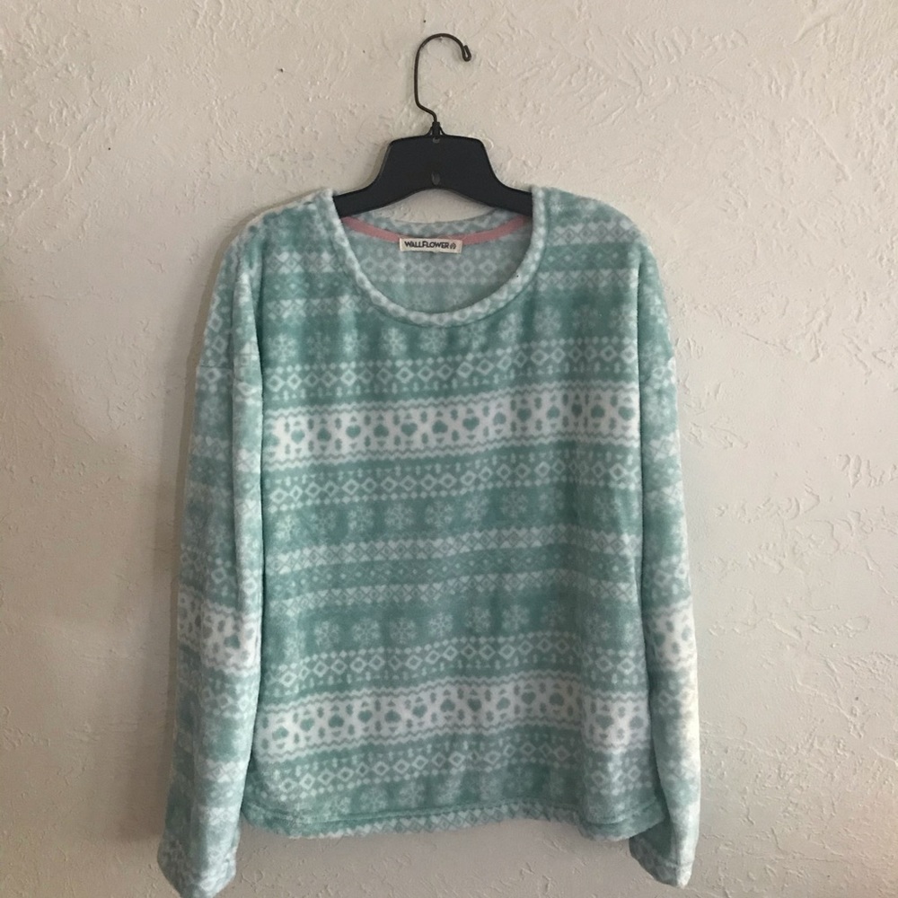 WallFlower Christmas pattern graphic fuzzy sweater